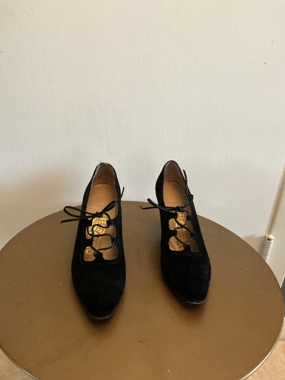 Ferragamo black velvet lace-up pumps Size 7 AAAA